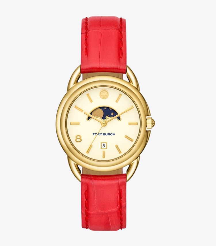 Tory Burch designer strap watches Miller Moon Watch in IVORY/CORAL front