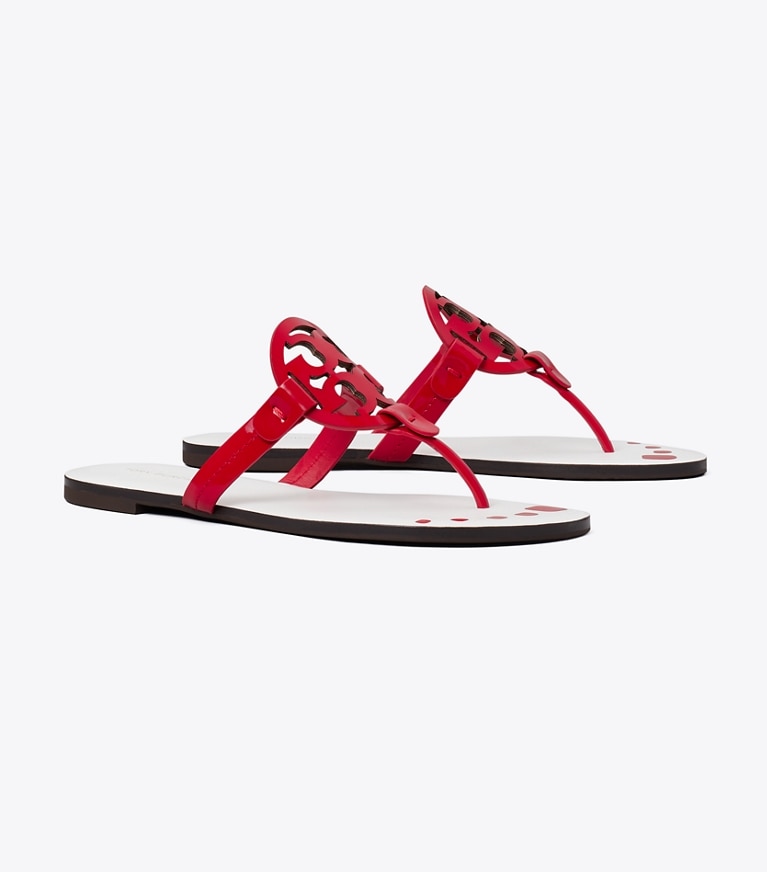 Tory Burch designer sandals Miller Nail Polish in BLAZE RED angle