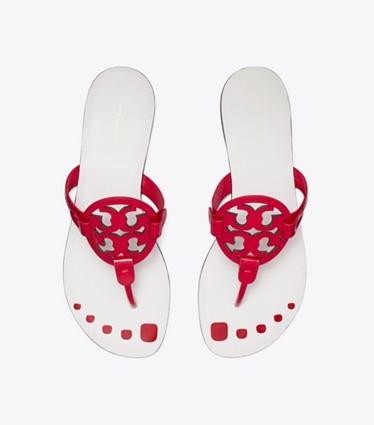 Tory Burch designer sandals Miller Nail Polish in BLAZE RED overhead