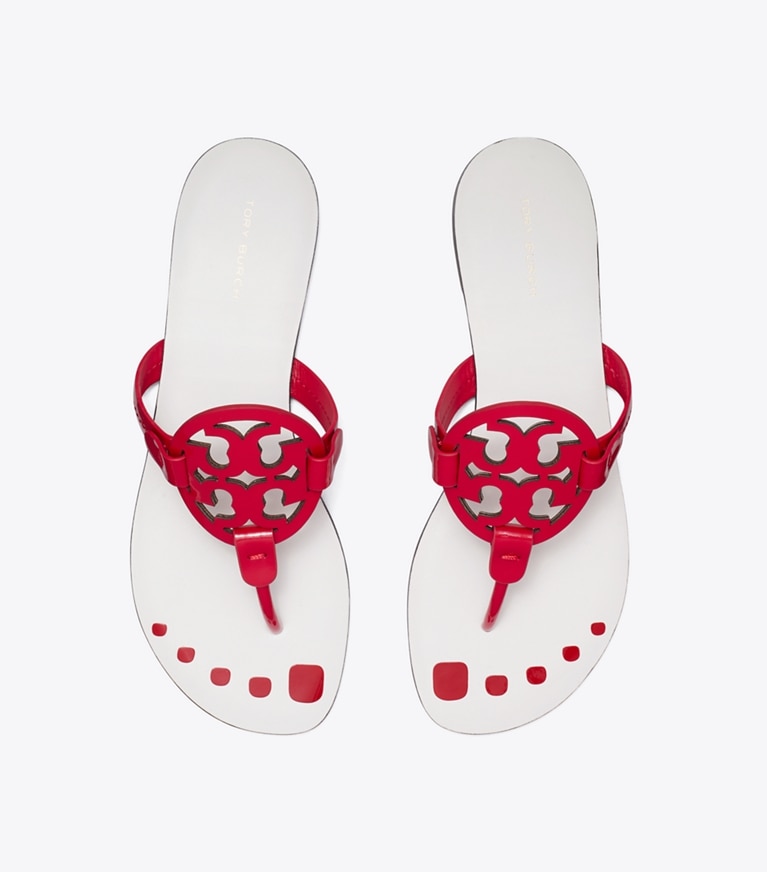 Tory Burch designer sandals Miller Nail Polish in BLAZE RED overhead