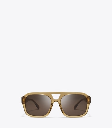 Tory Burch designer sonnenbrillen & brillen Miller Navigator Sonnenbrille in TRANSPARENT YELLOW BROWN/SOLID BROWN front