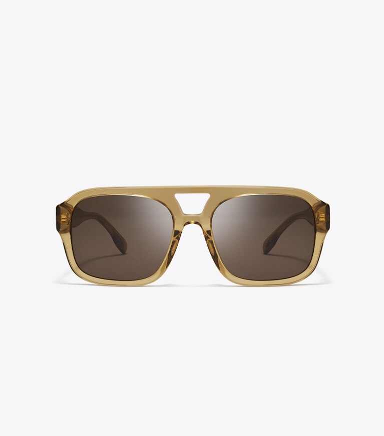 Tory Burch designer sonnenbrillen & brillen Miller Navigator Sonnenbrille in TRANSPARENT YELLOW BROWN/SOLID BROWN front