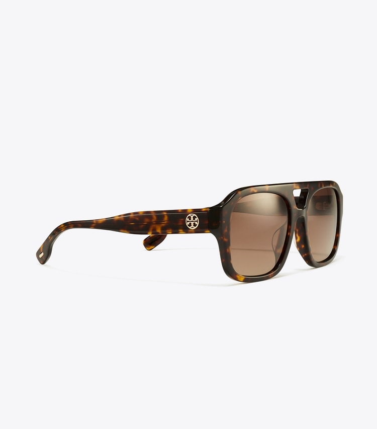 Tory Burch designer sunglasses & eyewear Miller Navigator Sunglasses in DARK TORTOISE/BROWN GRADIENT POLAR detail