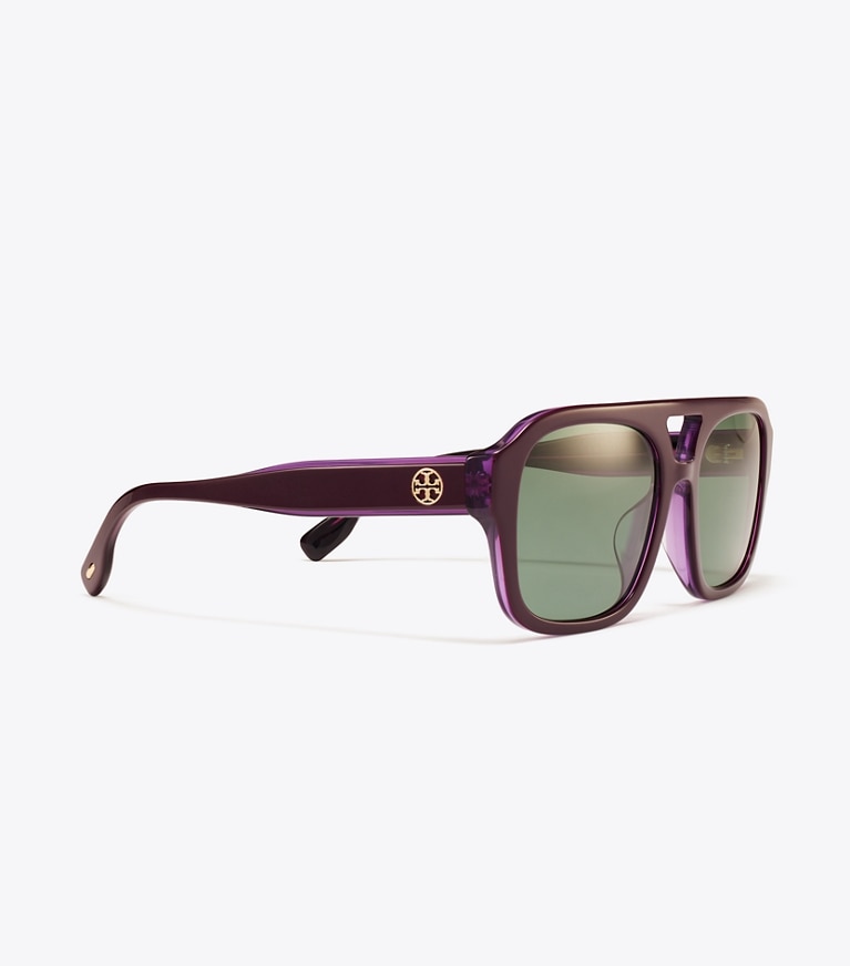 Tory Burch designer sunglasses & eyewear Miller Navigator Sunglasses in PURPLE/DARK GREEN detail