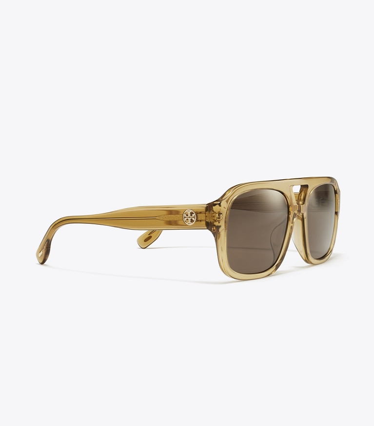 Tory Burch designer sunglasses & eyewear Miller Navigator Sunglasses in TRANSPARENT YELLOW BROWN/SOLID BROWN front