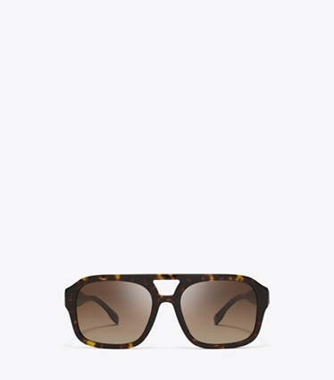 Tory Burch designer sunglasses & eyewear Miller Navigator Sunglasses in DARK TORTOISE/BROWN GRADIENT POLAR front
