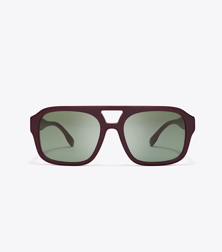 Tory Burch designer sunglasses & eyewear Miller Navigator Sunglasses in PURPLE/DARK GREEN front