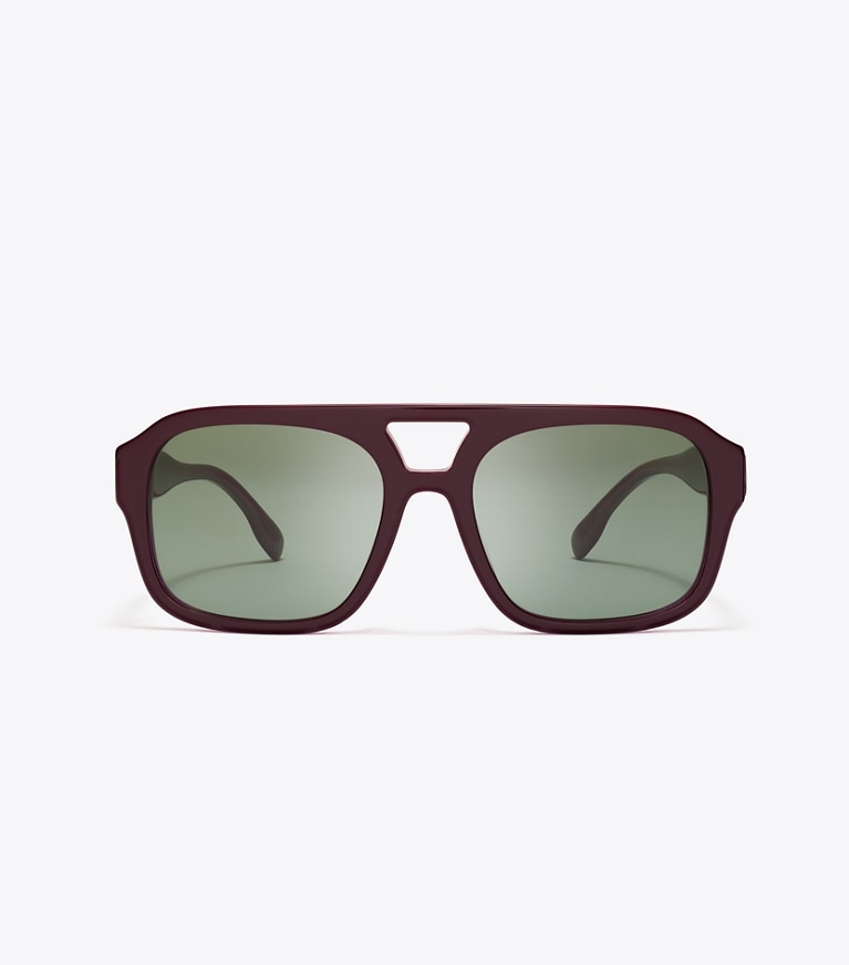 Tory Burch designer sunglasses & eyewear Miller Navigator Sunglasses in PURPLE/DARK GREEN front