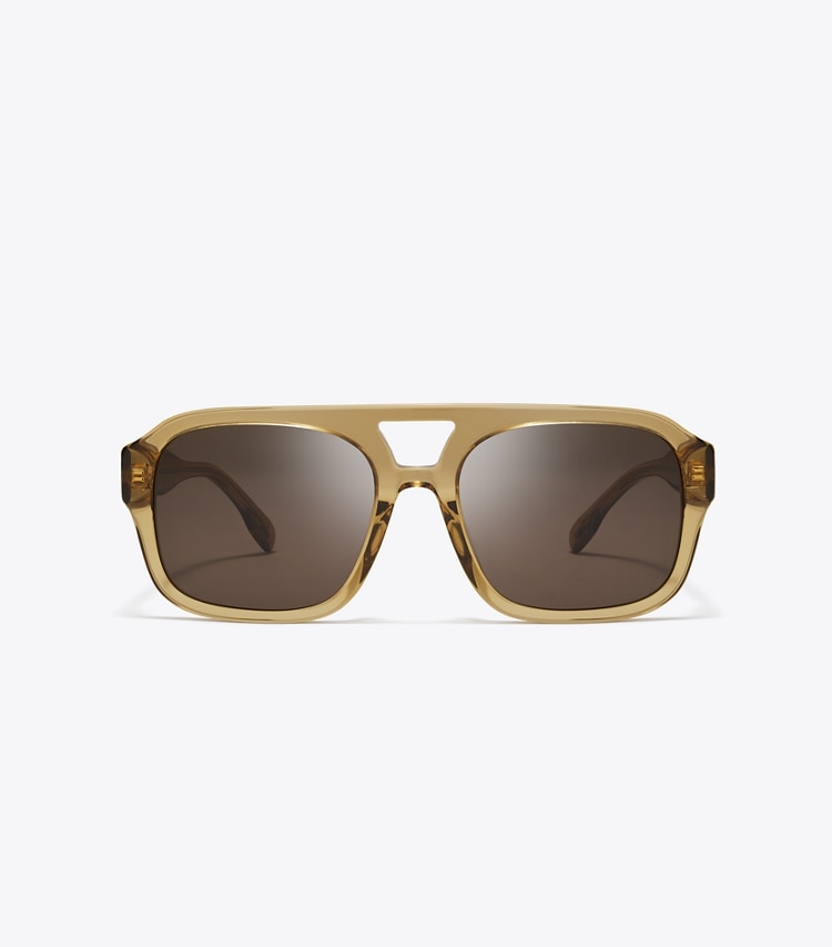 Tory Burch designer sunglasses & eyewear Miller Navigator Sunglasses in TRANSPARENT YELLOW BROWN/SOLID BROWN front
