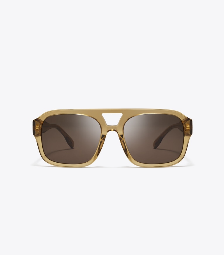 Tory Burch designer sunglasses & eyewear Miller Navigator Sunglasses in TRANSPARENT YELLOW BROWN/SOLID BROWN front