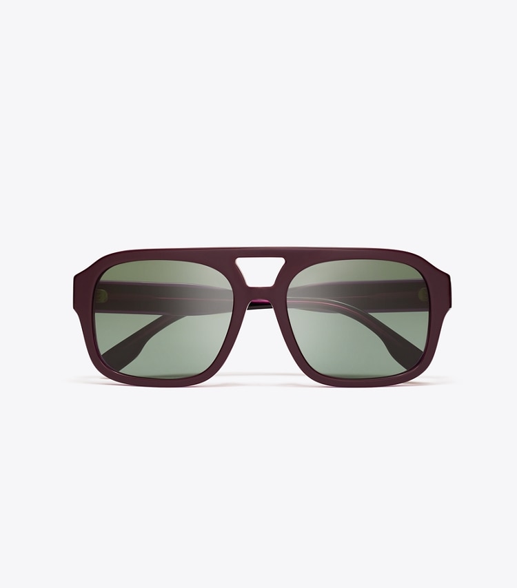 Tory Burch designer sunglasses & eyewear Miller Navigator Sunglasses in PURPLE/DARK GREEN overhead