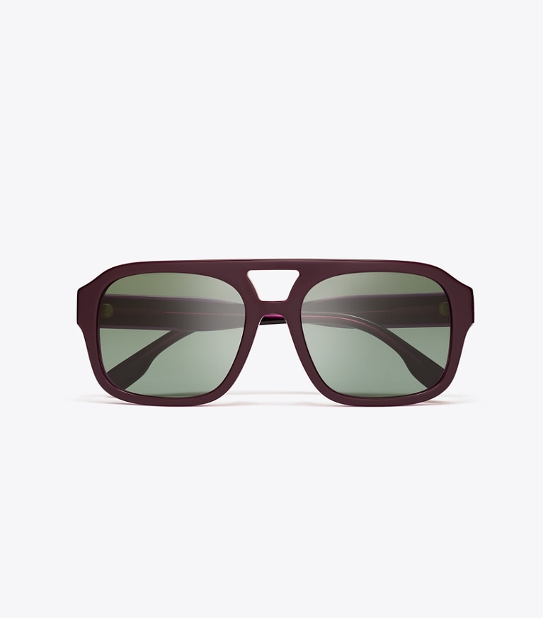 Tory Burch designer sunglasses & eyewear Miller Navigator Sunglasses in PURPLE/DARK GREEN overhead