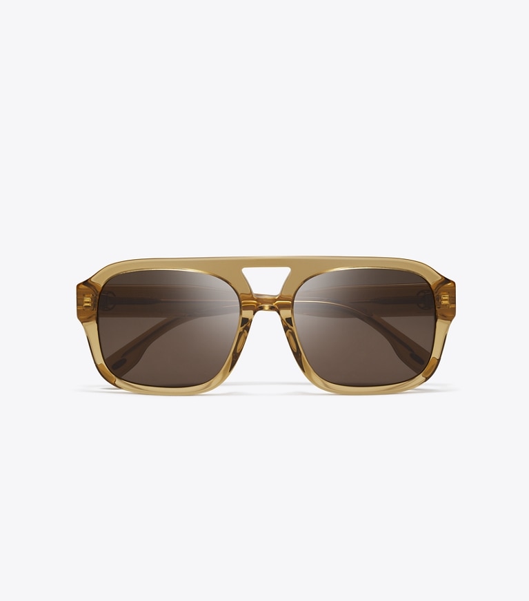 Tory Burch designer sunglasses & eyewear Miller Navigator Sunglasses in TRANSPARENT YELLOW BROWN/SOLID BROWN front