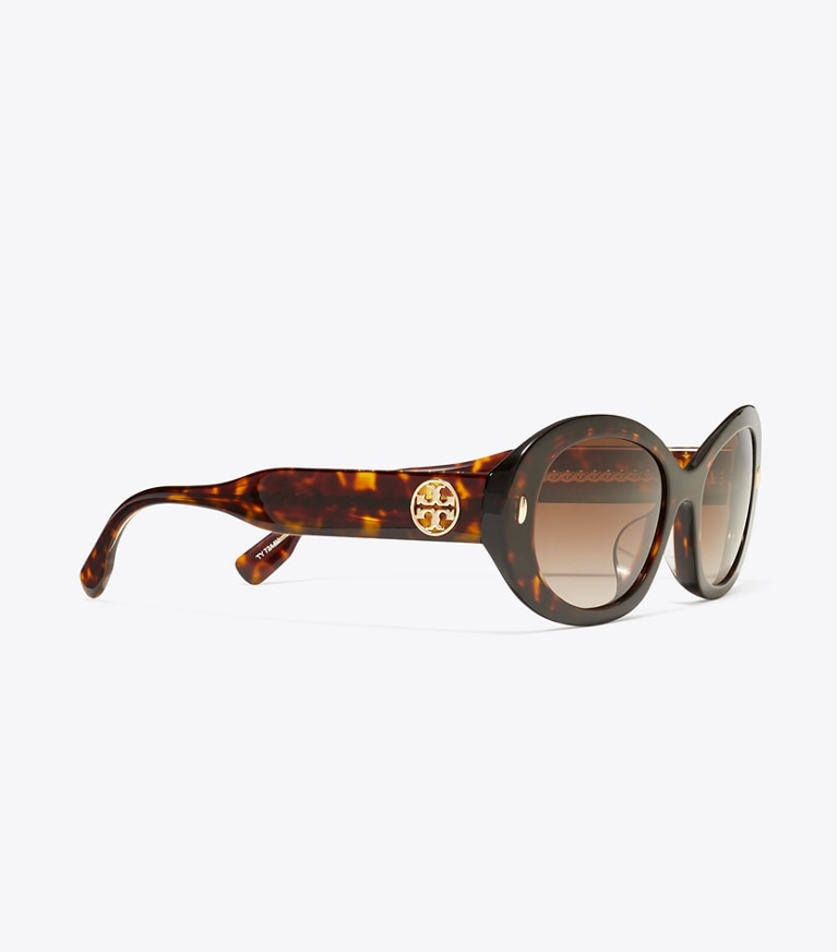 Tory Burch designer sunglasses & eyewear Miller Oval Sunglasses in DARK TORTOISE/BROWN GRADIENT front