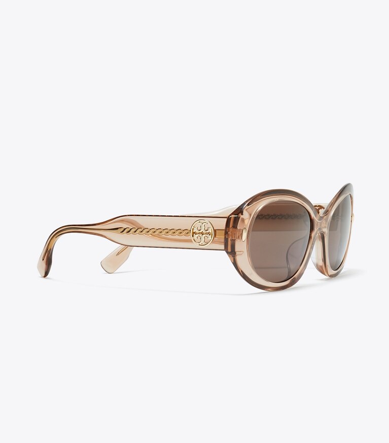 Tory Burch designer sunglasses & eyewear Miller Oval Sunglasses in TRANSPARENT LIGHT BROWN/DARK BROWN front