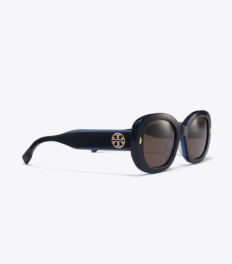 Tory Burch designer sunglasses & eyewear Miller Oval Sunglasses in NAVY/SOLID BROWN detail