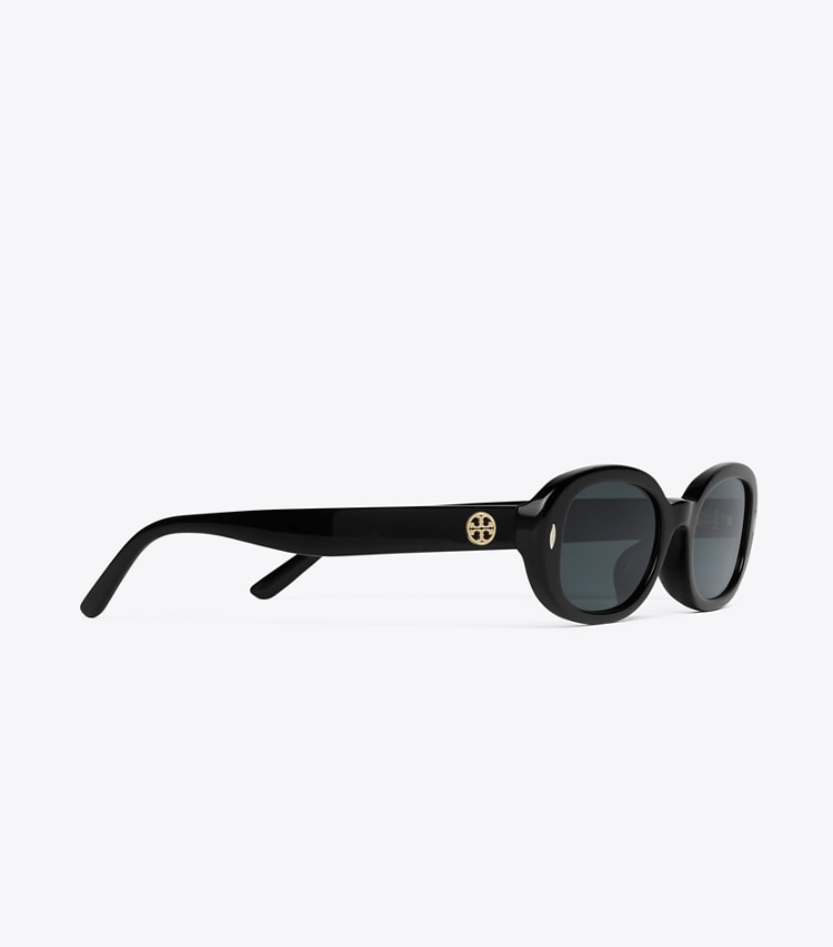 Tory Burch diseñador gafas de sol y anteojos Miller Oval Sunglasses en BLACK/DARK GREY detalle