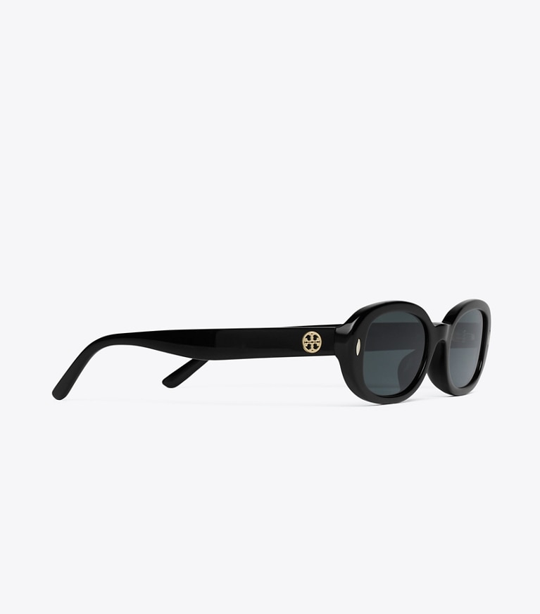 Tory Burch diseñador gafas de sol y anteojos Miller Oval Sunglasses en BLACK/DARK GREY detalle