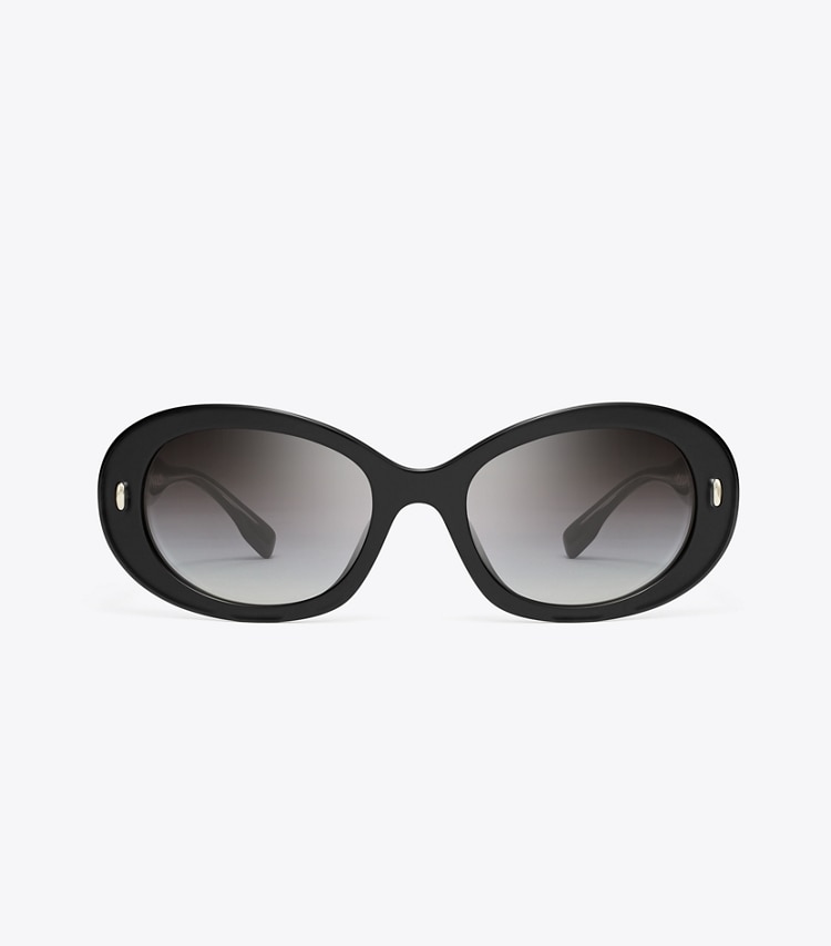 Tory Burch designer サングラス＆アイウェア ミラー オーバルサングラス in BLACK/GREY GRADIENT front