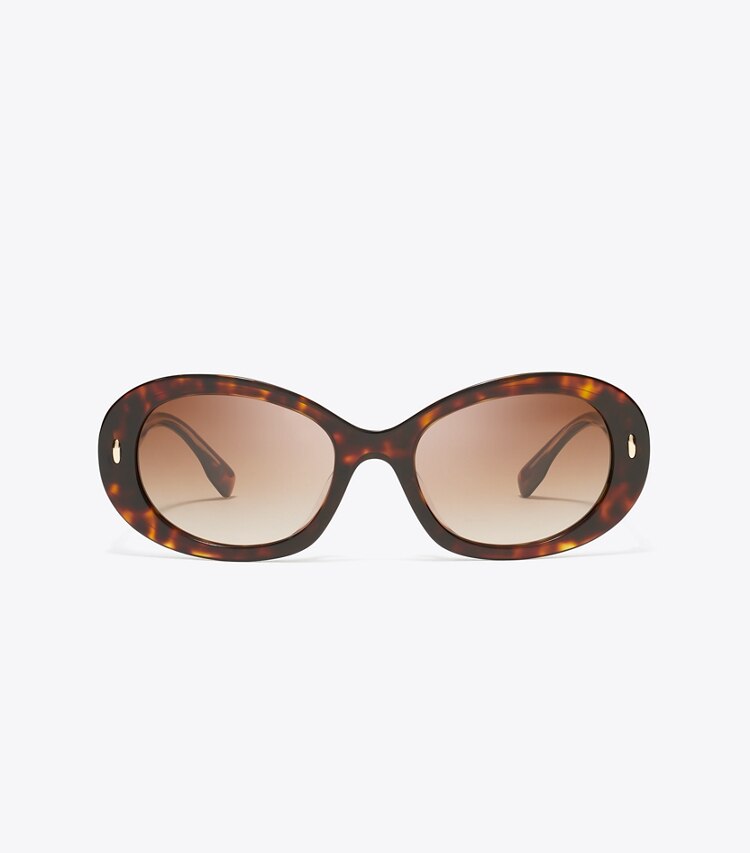 Tory Burch designer sunglasses & eyewear Miller Oval Sunglasses in DARK TORTOISE/BROWN GRADIENT front
