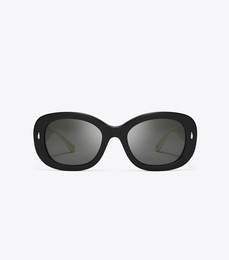 Tory Burch designer sunglasses & eyewear Miller Oval Sunglasses in BLACK/IVORY/DARK GREY SOLID front