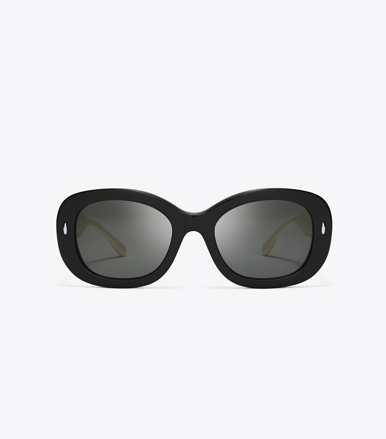 Tory Burch designer sunglasses & eyewear Miller Oval Sunglasses in BLACK/IVORY/DARK GREY SOLID front