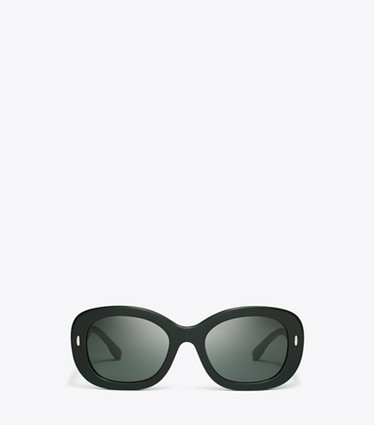 Tory Burch designer sunglasses & eyewear Miller Oval Sunglasses in DARK GREEN/DARK GREY front