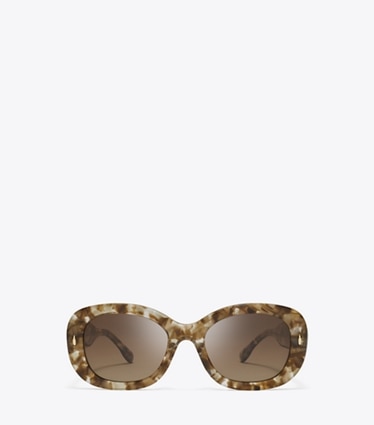 Tory Burch designer sunglasses & eyewear Miller Oval Sunglasses in TRANSPARENT TORT/ POLAR BROWN GRADIENT front