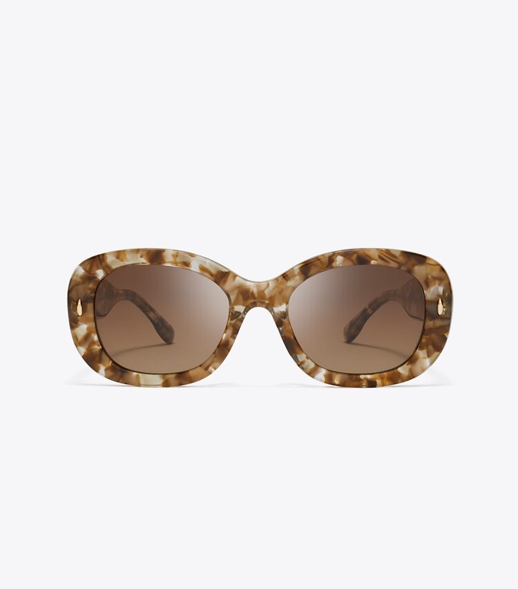 Tory Burch designer sunglasses & eyewear Miller Oval Sunglasses in TRANSPARENT TORT/ POLAR BROWN GRADIENT front