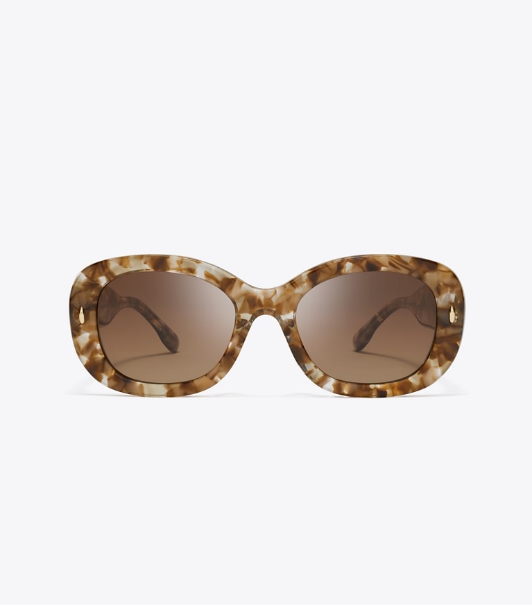 Tory Burch designer sunglasses & eyewear Miller Oval Sunglasses in TRANSPARENT TORT/ POLAR BROWN GRADIENT front