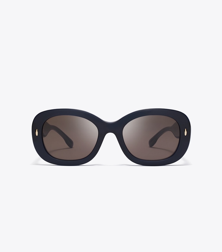 Tory Burch designer sunglasses & eyewear Miller Oval Sunglasses in NAVY/SOLID BROWN front