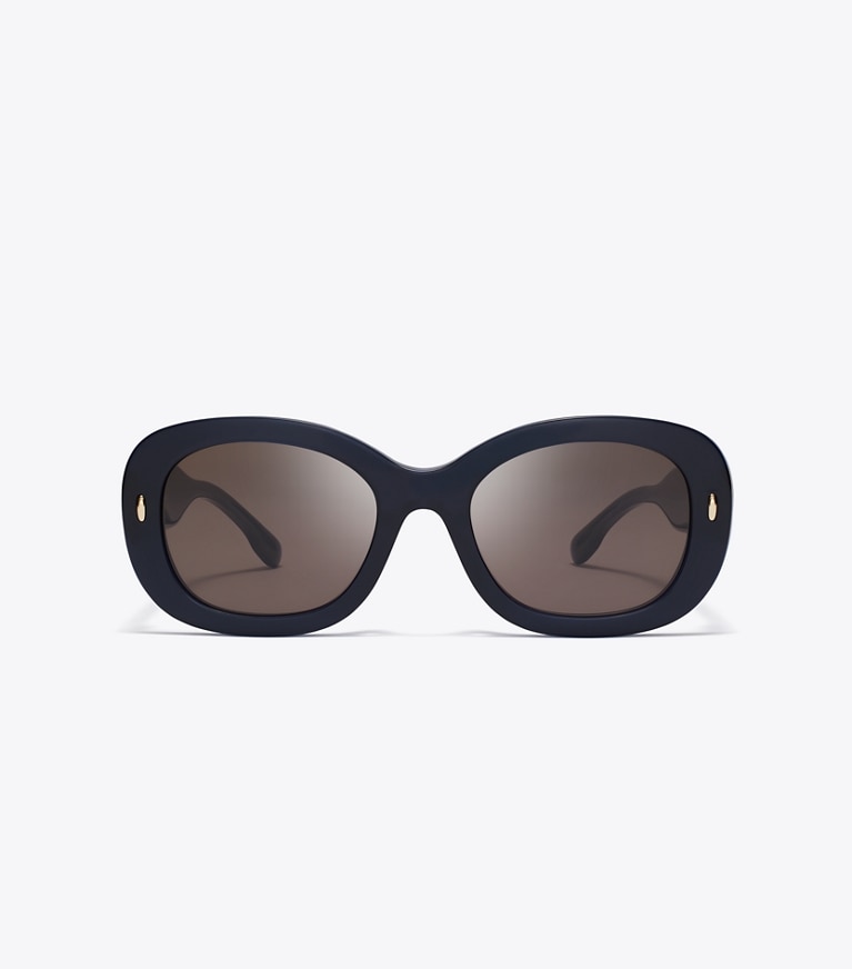 Tory Burch designer sunglasses & eyewear Miller Oval Sunglasses in NAVY/SOLID BROWN front