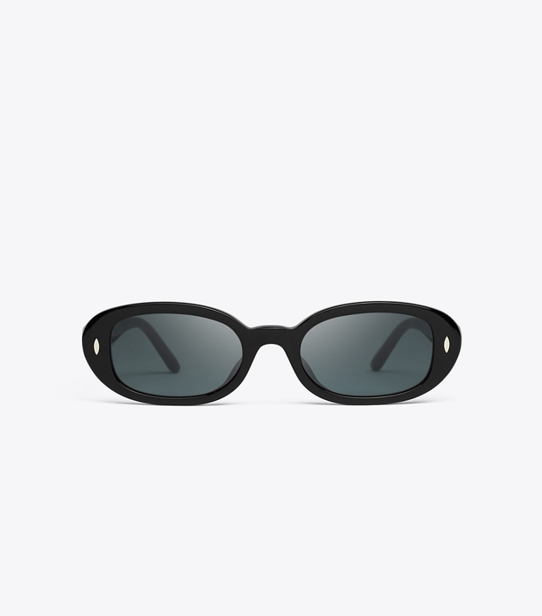 Tory Burch diseñador gafas de sol y anteojos Miller Oval Sunglasses en BLACK/DARK GREY frente