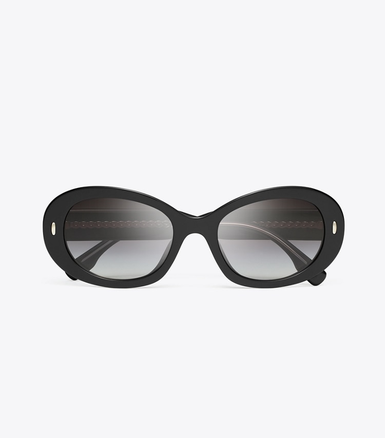 Tory Burch designer サングラス＆アイウェア ミラー オーバルサングラス in BLACK/GREY GRADIENT オーバーヘッド
