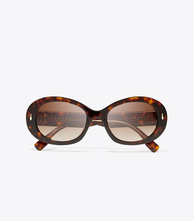 Tory Burch designer sunglasses & eyewear Miller Oval Sunglasses in DARK TORTOISE/BROWN GRADIENT overhead