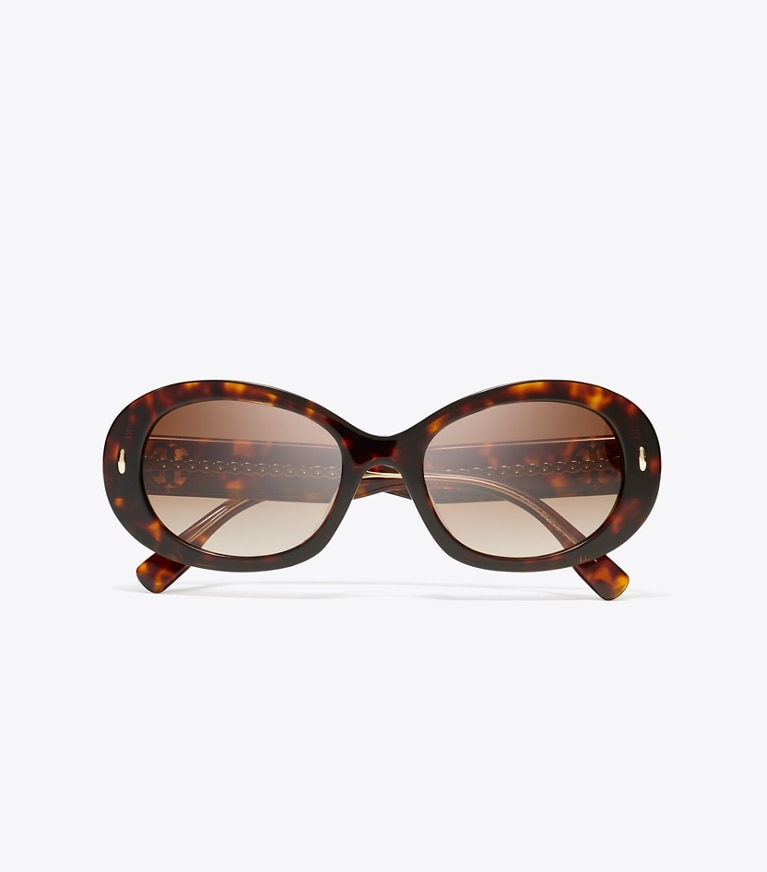Tory Burch designer sunglasses & eyewear Miller Oval Sunglasses in DARK TORTOISE/BROWN GRADIENT front