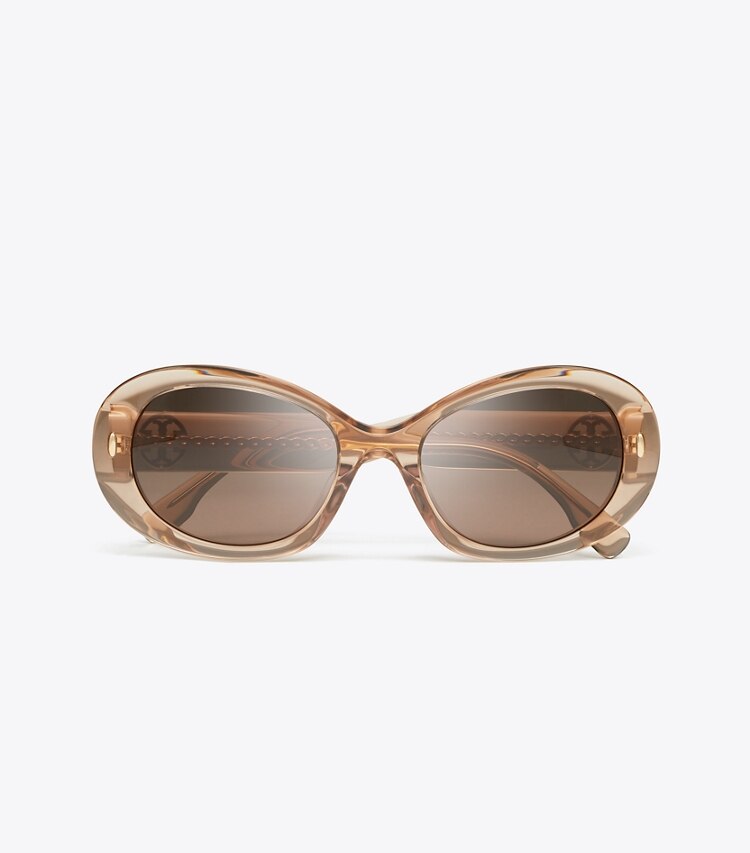 Tory Burch designer sunglasses & eyewear Miller Oval Sunglasses in TRANSPARENT LIGHT BROWN/DARK BROWN overhead