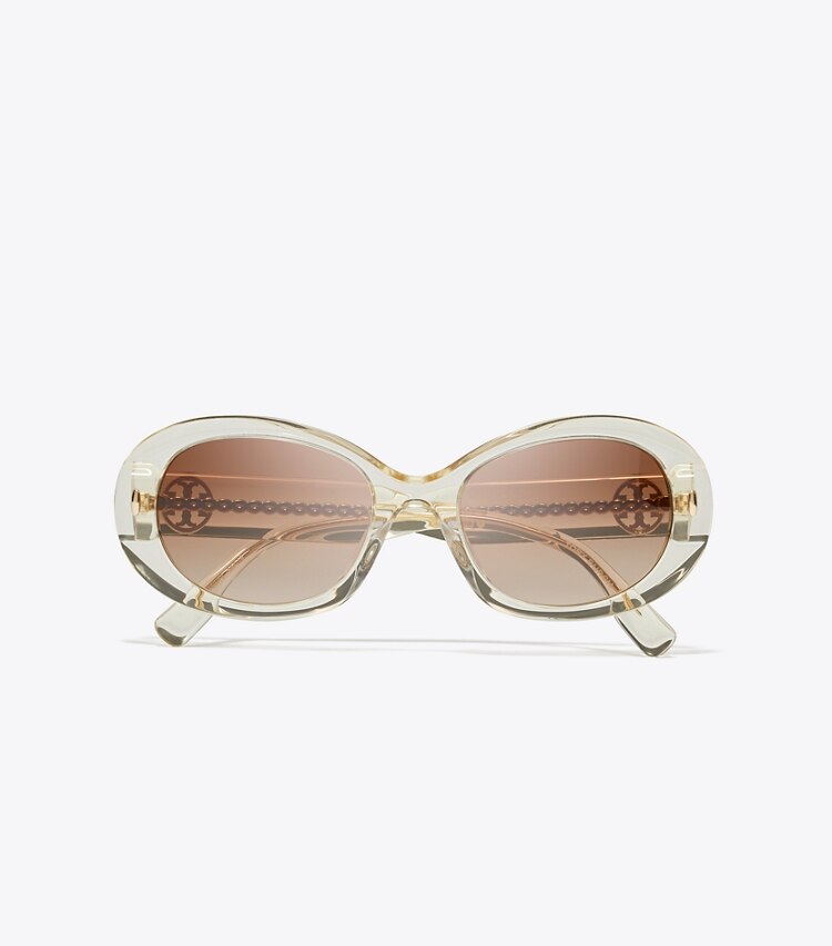 Tory Burch designer サングラス＆アイウェア ミラー オーバルサングラス in TRANSPARENT PINOT/BROWN GRADIENT オーバーヘッド