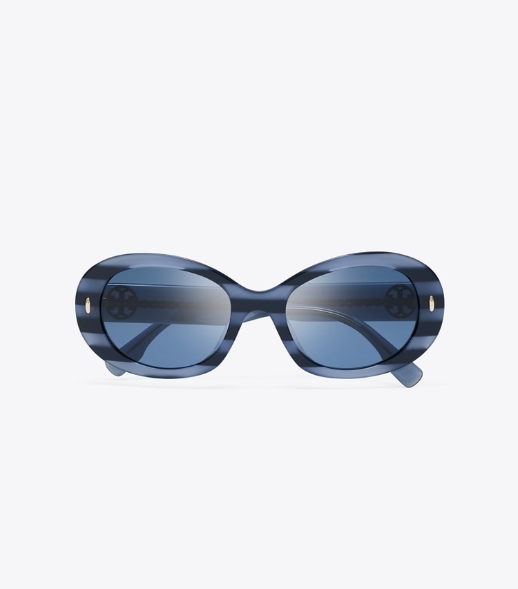 Tory Burch designer sunglasses & eyewear Miller Oval Sunglasses in BLUE STRIPE/DARK BLUE overhead