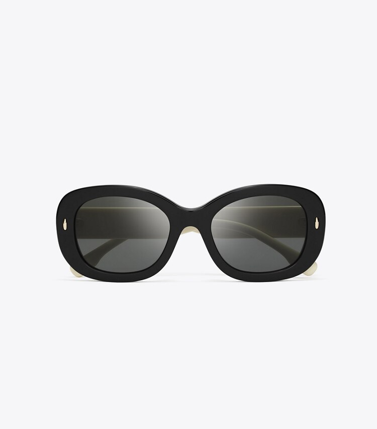 Tory Burch designer sunglasses & eyewear Miller Oval Sunglasses in BLACK/IVORY/DARK GREY SOLID overhead