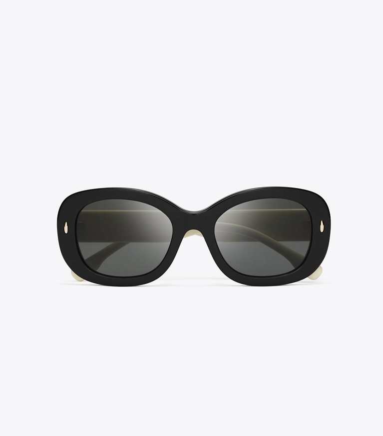 Tory Burch designer sunglasses & eyewear Miller Oval Sunglasses in BLACK/IVORY/DARK GREY SOLID front