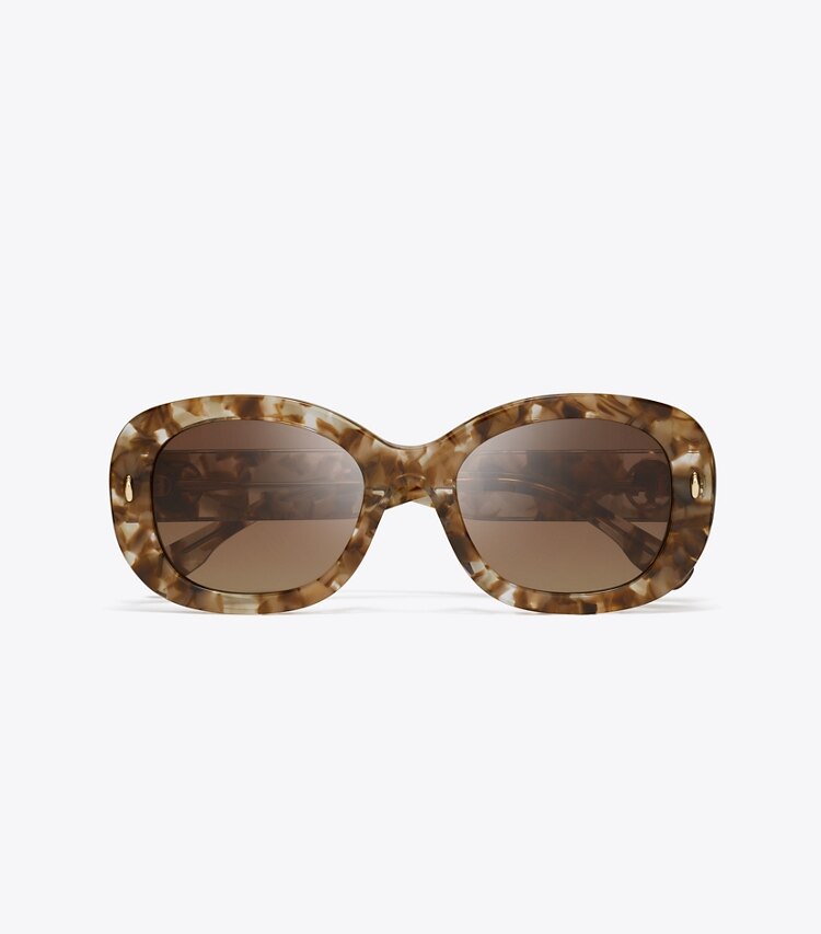 Tory Burch designer sunglasses & eyewear Miller Oval Sunglasses in TRANSPARENT TORT/ POLAR BROWN GRADIENT overhead