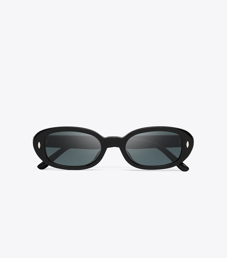 Tory Burch diseñador gafas de sol y anteojos Miller Oval Sunglasses en BLACK/DARK GREY vista superior