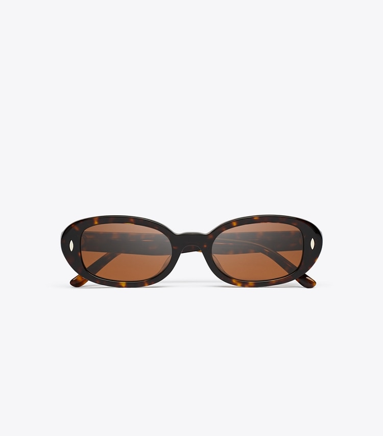 Tory Burch designer sunglasses & eyewear Miller Oval Sunglasses in DARK TORTOISE/DARK BROWN overhead
