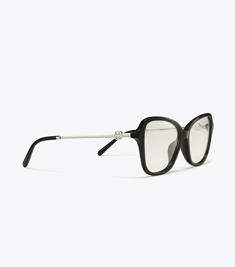 Tory Burch designer sunglasses & eyewear Miller Oversized Butterfly Eyeglasses in BLACK/SILVER detail