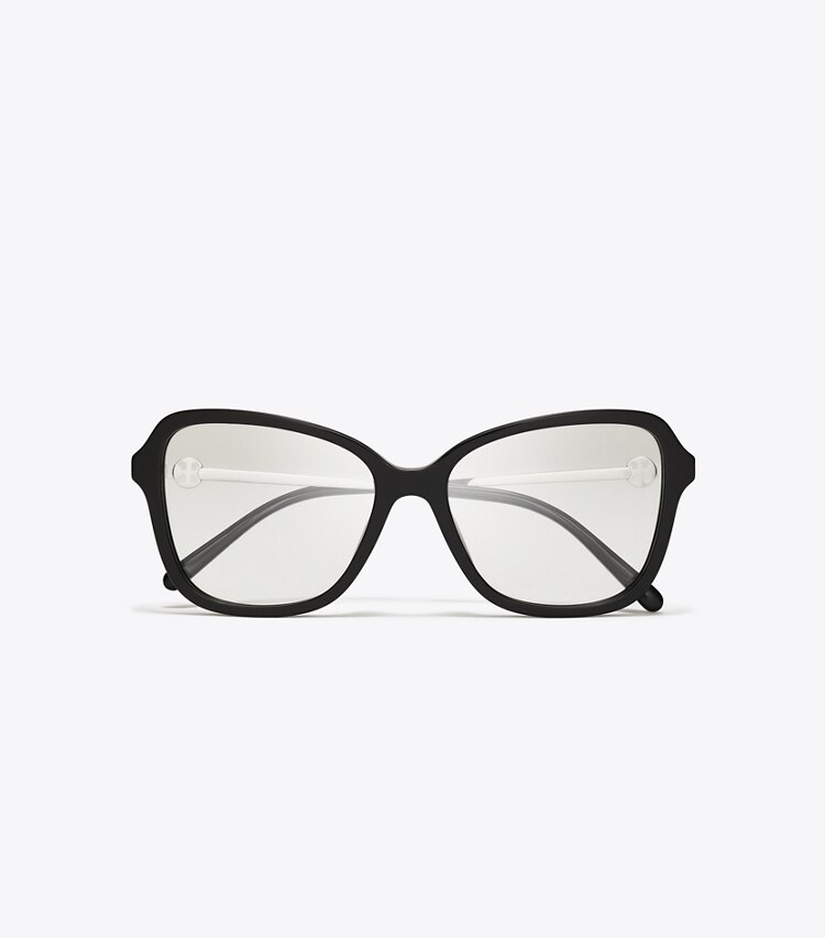 Tory Burch designer sunglasses & eyewear Miller Oversized Butterfly Eyeglasses in BLACK/SILVER overhead