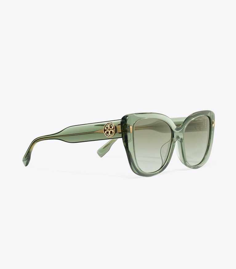 Tory Burch designer サングラス＆アイウェア ミラー オーバーサイズ バタフライサングラス in TRANSPARENT SAGE/ LIGHT GREY GRADIENT front