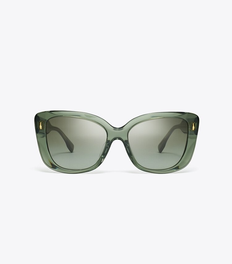 Tory Burch designer サングラス＆アイウェア ミラー オーバーサイズ バタフライサングラス in TRANSPARENT SAGE/ LIGHT GREY GRADIENT front