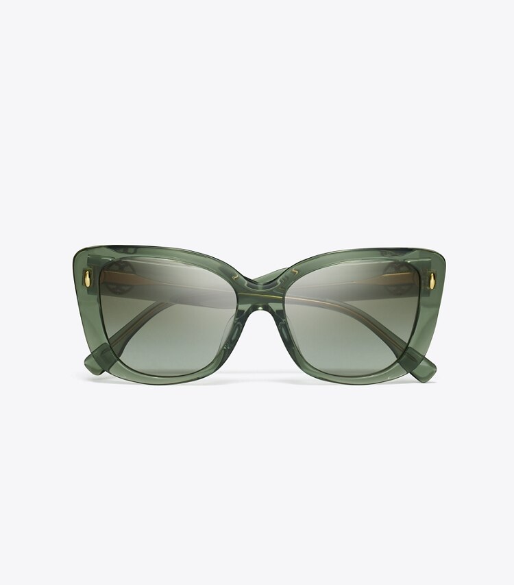 Tory Burch designer サングラス＆アイウェア ミラー オーバーサイズ バタフライサングラス in TRANSPARENT SAGE/ LIGHT GREY GRADIENT オーバーヘッド