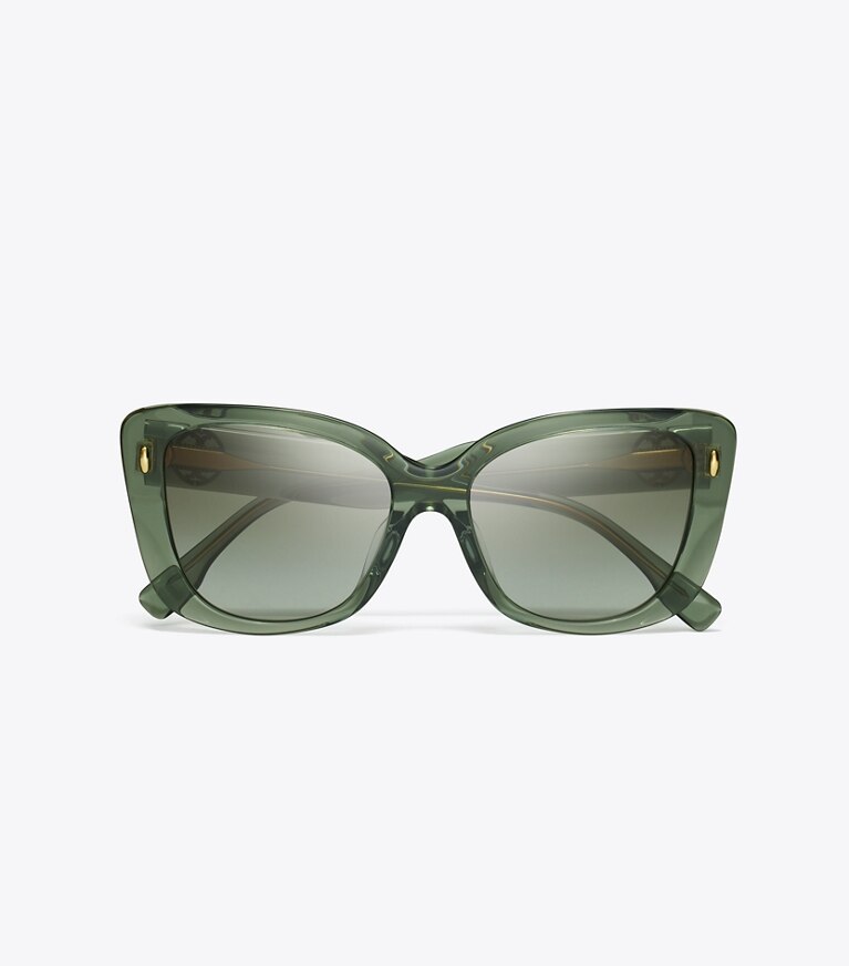 Tory Burch designer サングラス＆アイウェア ミラー オーバーサイズ バタフライサングラス in TRANSPARENT SAGE/ LIGHT GREY GRADIENT front